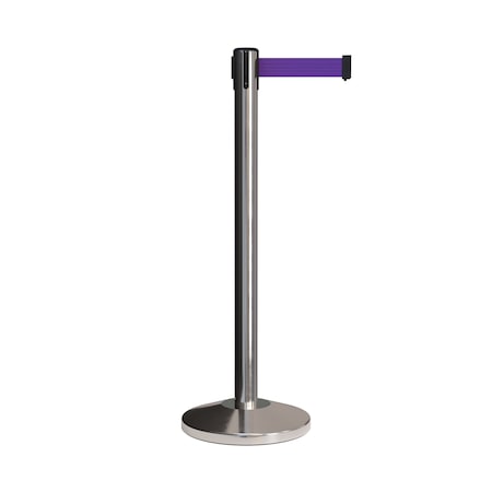 Montour Line Stanchion Belt Barrier Pol.Steel Post 7.5ftPurple Belt ES400-PS-PE-ML-75